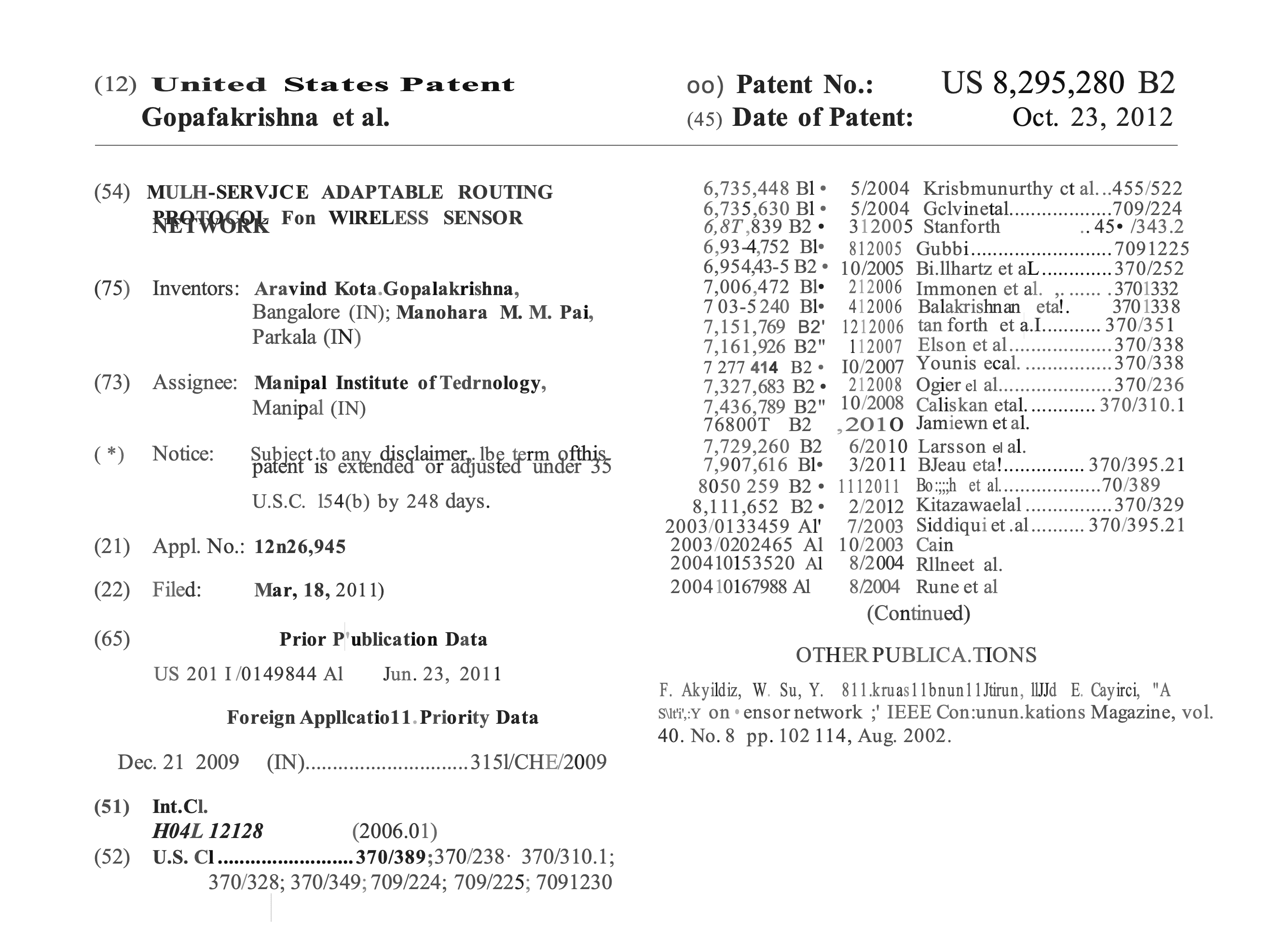 US Patent: Adaptive Routing in Wireless Networks