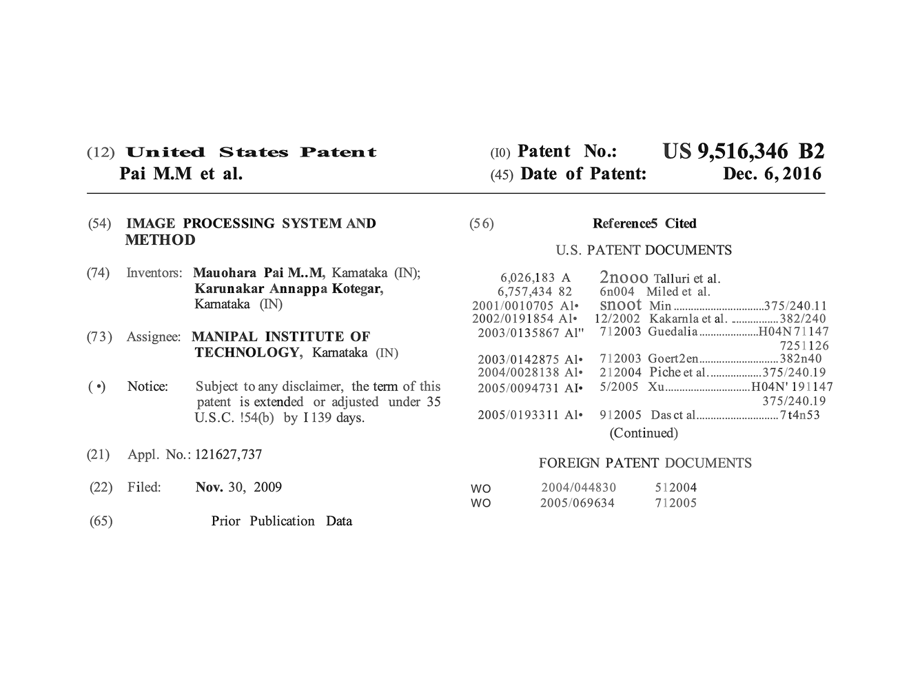 US Patent: Image Processing and Analysis