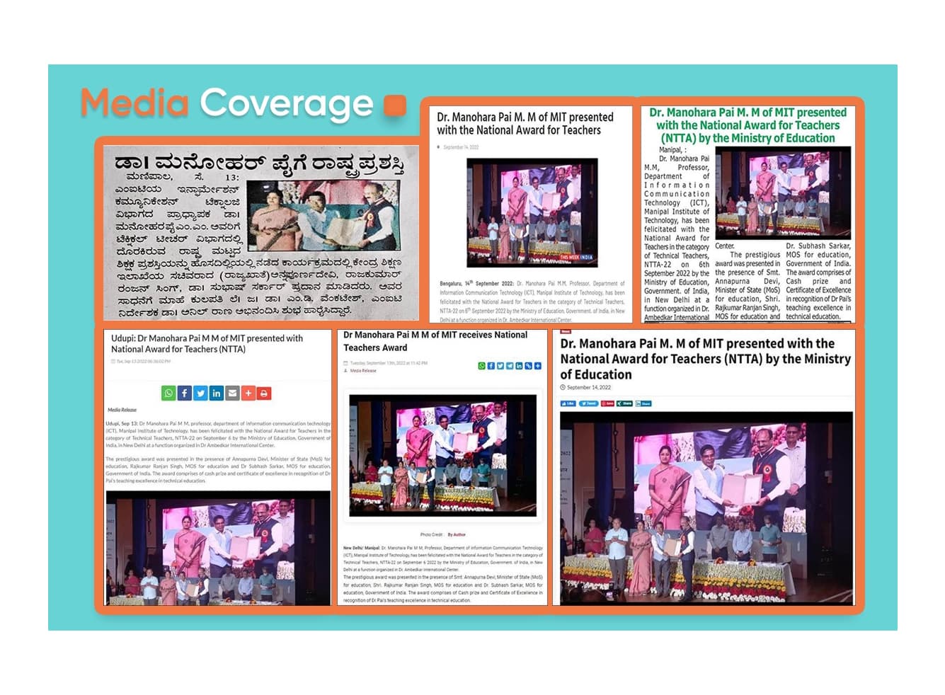 News coverage of the NTTA award